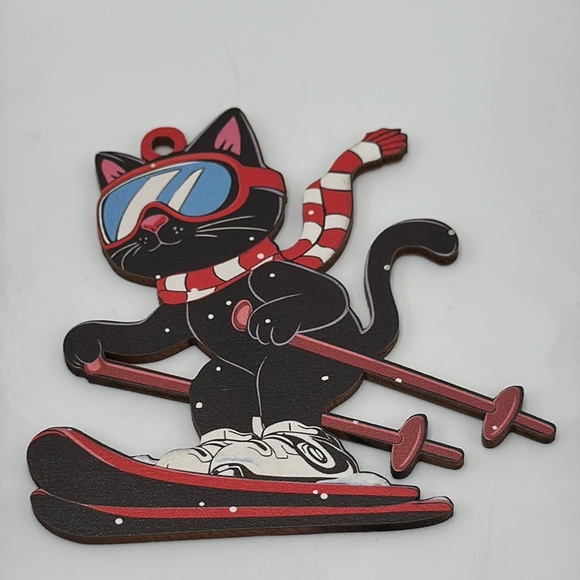 Black Cat Skiing Ornament – Winter Holiday Decor - Picture 1 of 4
